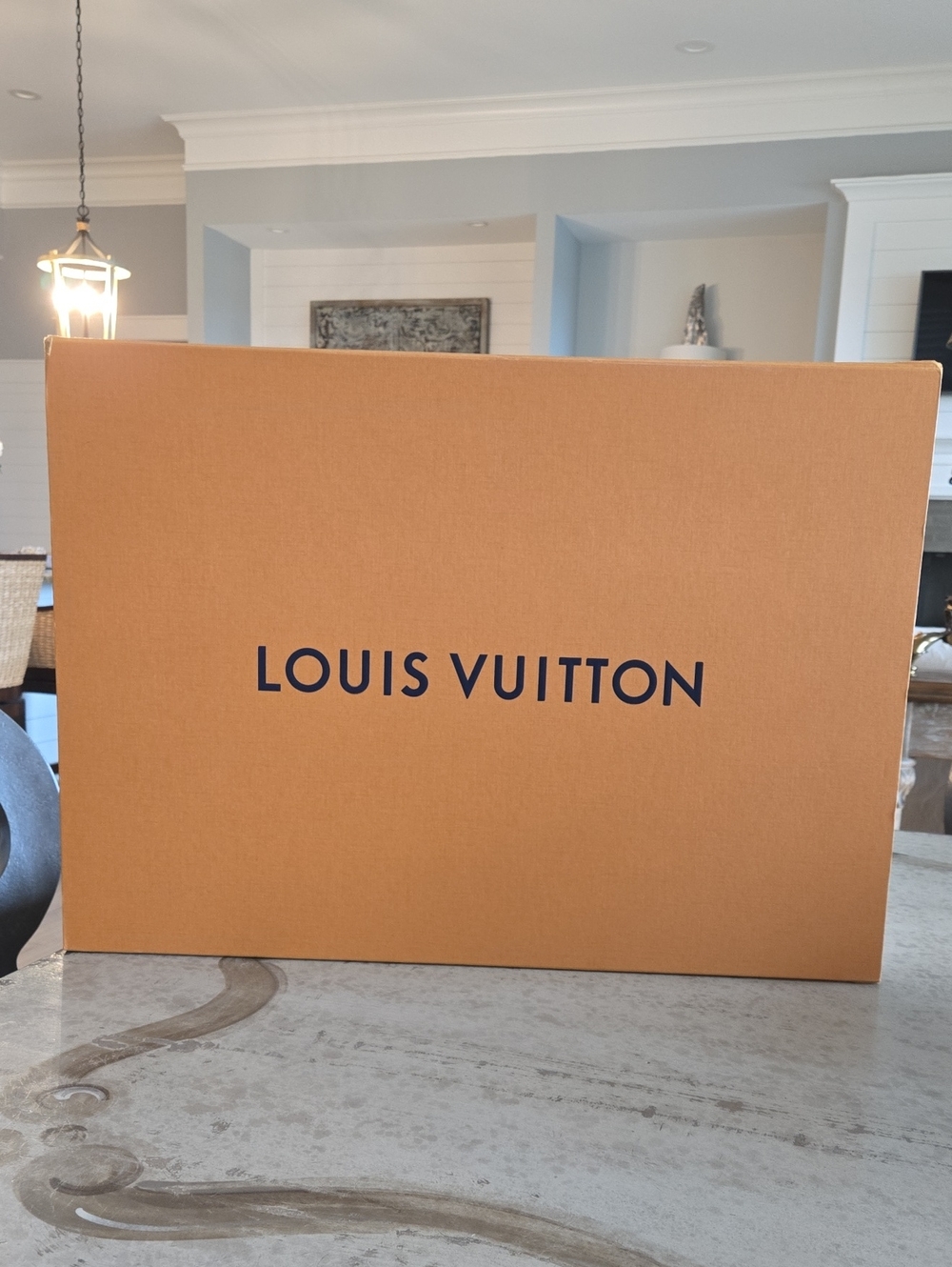 Louis Vuitton Orange Box with Black Logo, 22.5" x 16" x 5.5"